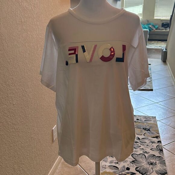 Desigual Tops - Desigual Women's L Sheer Mesh Love Tee Shirt Faux Leather Graphic Lettering New